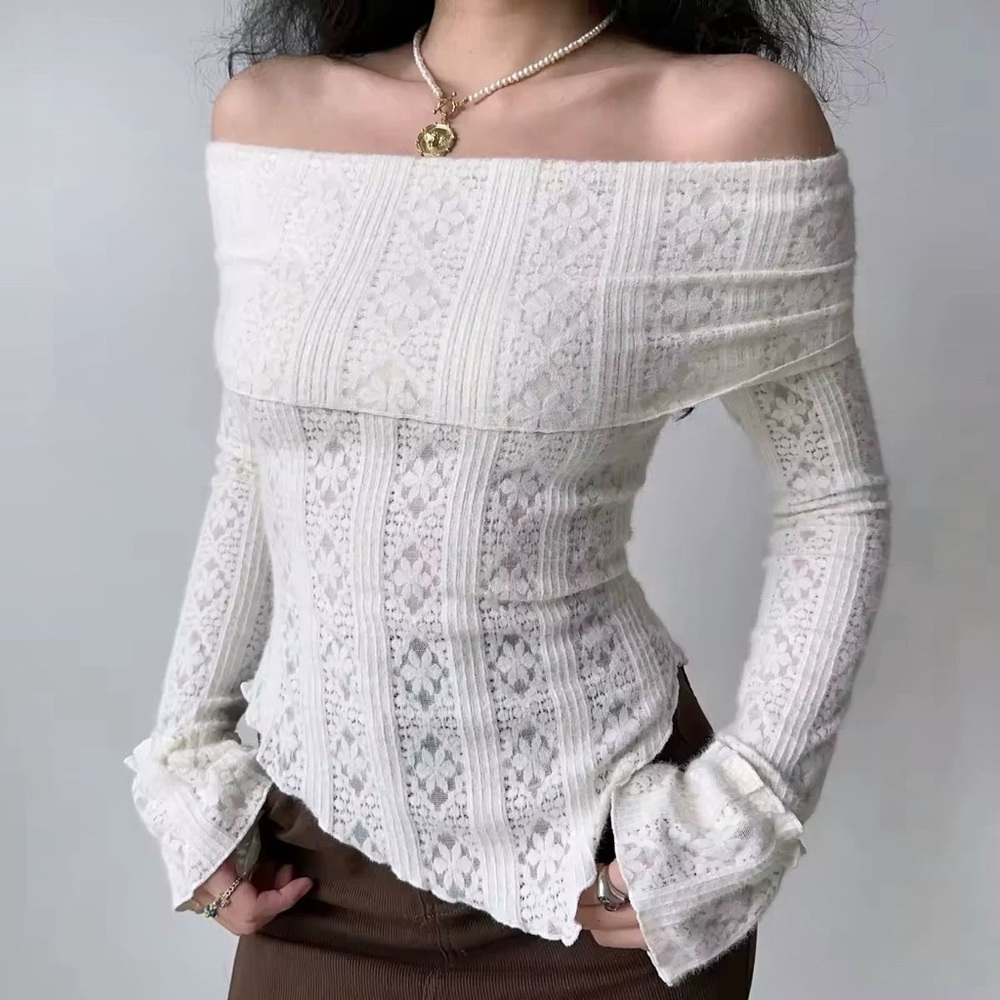 Off-the-Shoulder Sweater in Blue with Ribbed Knit